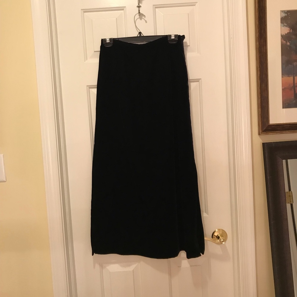 Black velvet midi skirt